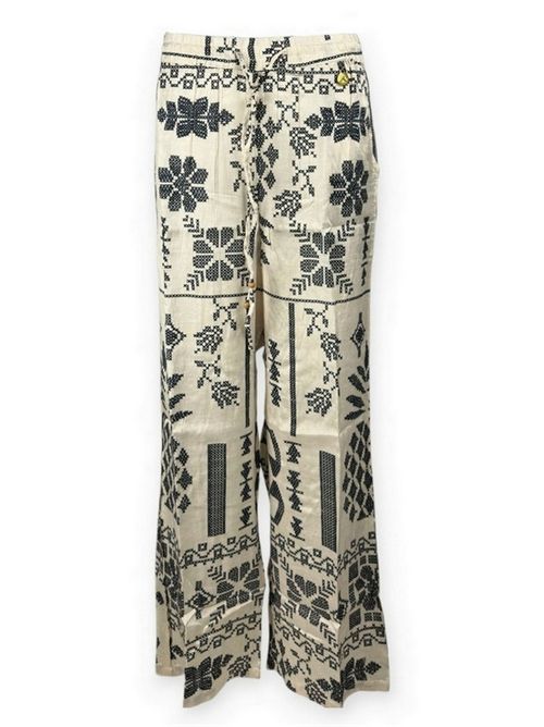 pantalone donna fantasia greche avorio e nero Pahiesa Formentera | PAA655NERO ECRU